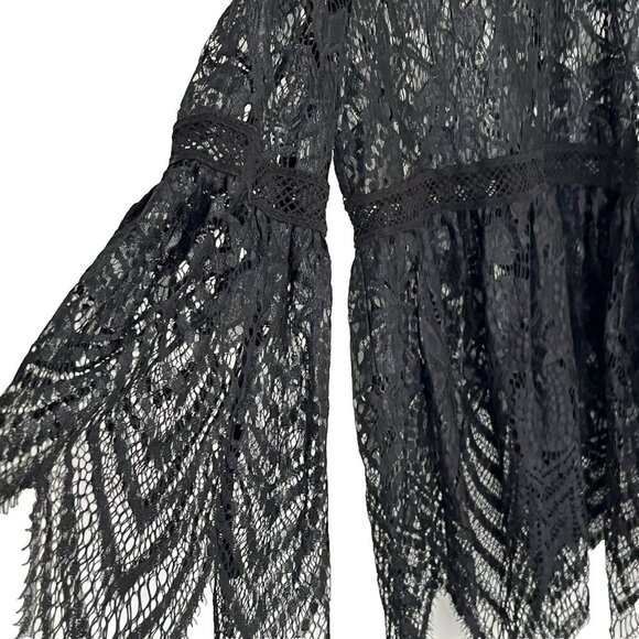 Umgee Top sz M Lace Sheer Bell Sleeve Black Wimsigoth Romantic Victorian Goth - Picture 4 of 9